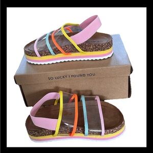 Tahari Coriel Sandals Little Girls Size 13 Stacked Cork Sole & Suede Footbed NWT